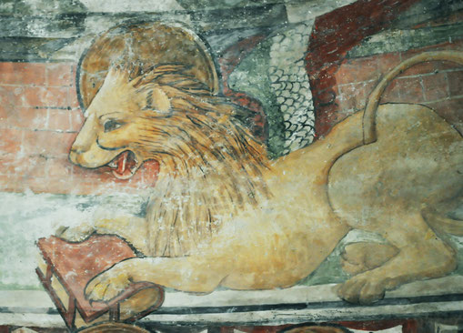 Gavignano - San-Pantaleon Chapelle à fresques - Le lion de Marc
