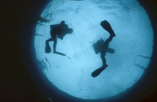 Divers in a training tank, Izu, Japan.