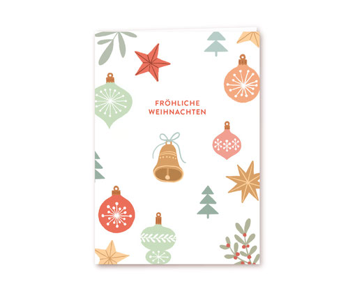 Lotta Langrock Klappkarte – Weihnachten, Pastell, Christbaumschmuck