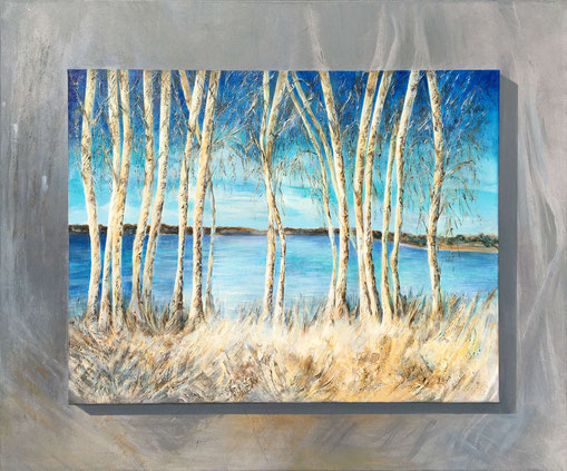 Birken am Seeufer (Altwarmbüchener See) - Acryl auf Leinwand - 100 x 120 cm - Heidemarie Franz
