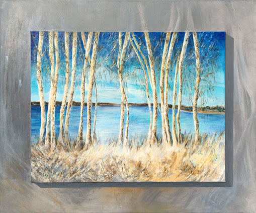 Birken am Seeufer (Altwarmbüchener See) - Acryl auf Leinwand - 100 x 120 cm - Heidemarie Franz ©