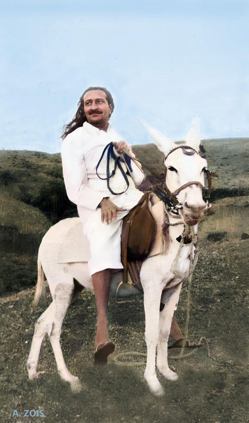 22. 1935-36 ; Meher Baba & Champa the donkey at Meherabad, India. 