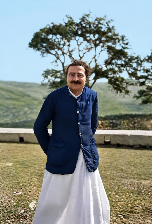 Meher Baba at Taragarh Fort, Ajmer on 18th February 1939. Image rendition by Anthony Zois. BP
