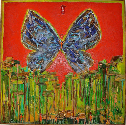 papillon, forêt, coca cola, Amazonie, primitif, tribu, peinture, art contemporain, Lesenfans, tableau