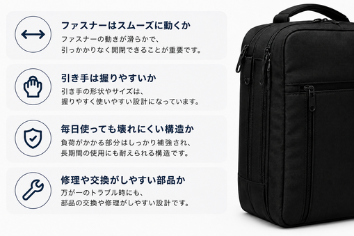 ノートPCバッグ選びで確認したいファスナーや耐久性のチェックポイント