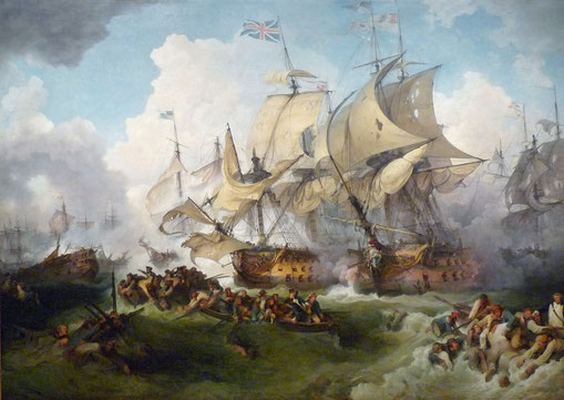 Lord Howe's flag ship 'HMS Queen Charlotte' painted by Philippe-Jacques de Loutherbourg