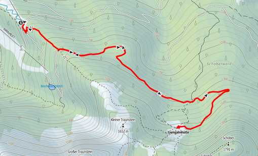 Route von der Karkogelhütte bei Abtenau auf die Gsengalmhütte