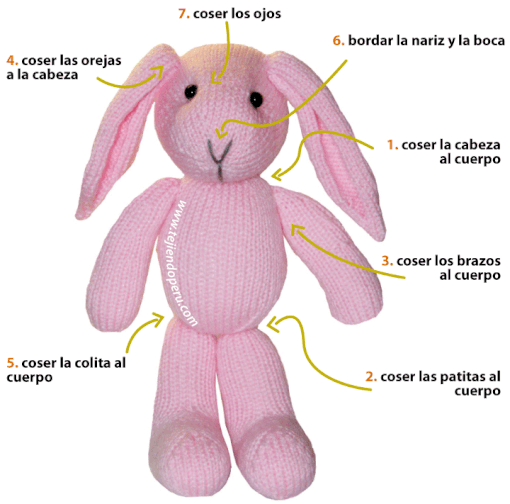 conejos tejido en dos agujas o palillos - knitted rabbit (bunny)