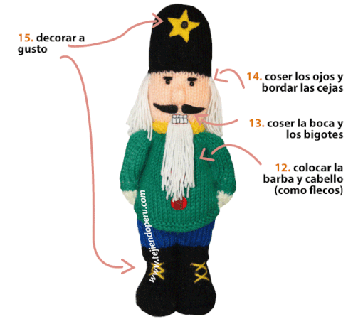 Cascanueces tejido en dos agujas o palitos - knitted Nutcracker