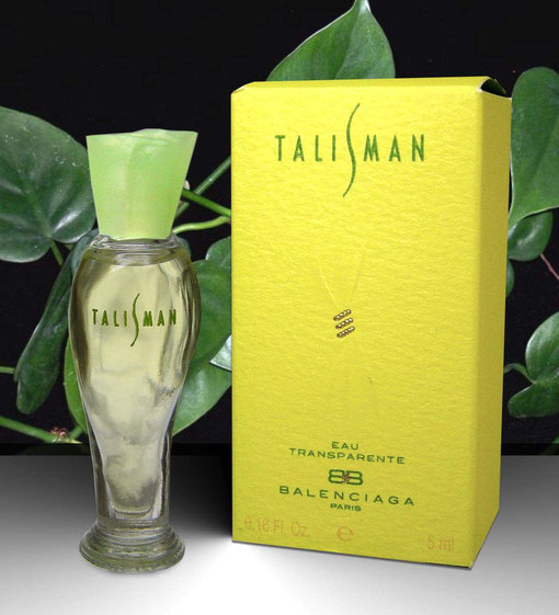 TALISMAN - EAU TRANSPARENTE 5 ML - MINIATURE EN VERRE TRANSPARENT, BOOUCHON VERT CLAIR EN PLASTIQUE CLIPE