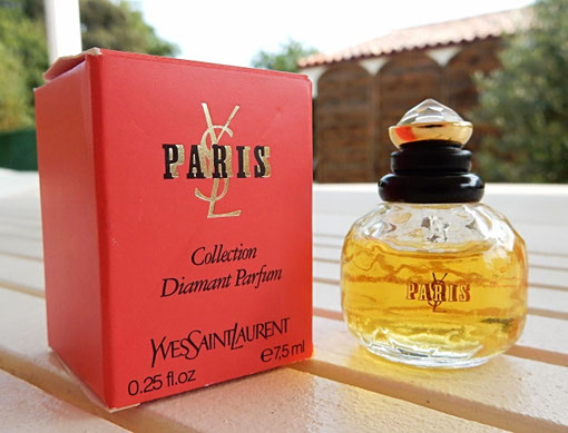 PARIS - COLLECTION DIAMANT - EAU DE PARFUM 7,5 ML - MINIATURE AVEC BOUCHON NOIR SURMONTE D'UNE PIERRE IMITANT UN DIAMANT