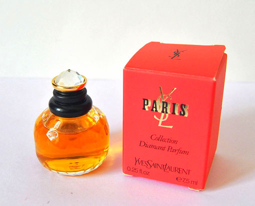 PARIS - COLLECTION DIAMANT - EAU DE PARFUM 7,5 ML - MINIATURE AVEC BOUCHON NOIR SURMONTE D'UNE PIERRE IMITANT UN DIAMANT