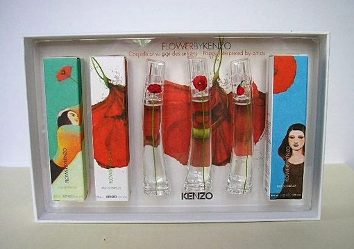 2006 - FLOWER BY KENZO - COFFRET "ARTISTES" : 3 MINIATURES AVEC LEURS BOÎTES