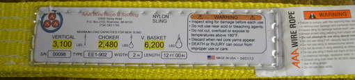 Our custom nylon slings come labeled for your safety.