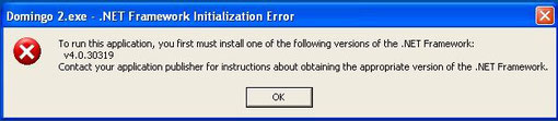 "To run this application, you first must install one of the following versions of the .NET Framework..."