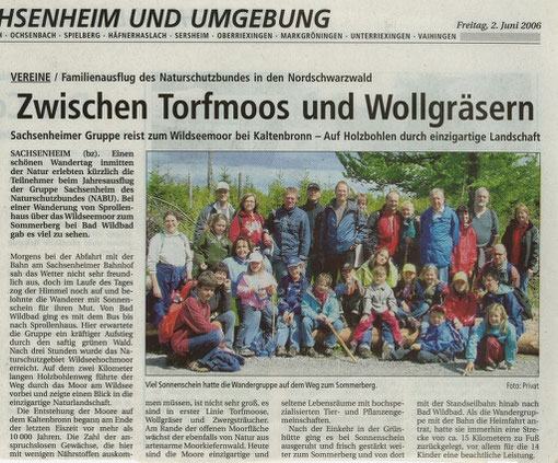 Bietigheimer Zeitung vom 02.06.2006 über Jahresausflug nach Bad Wildbad