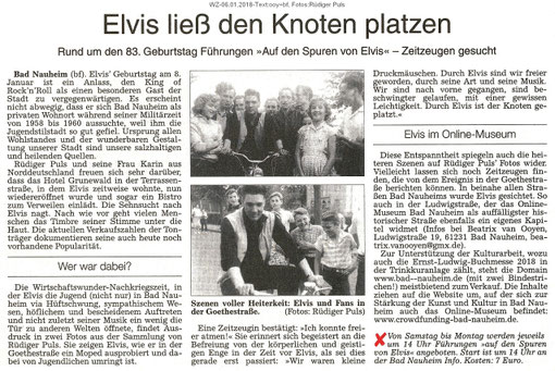 Elvis im Online-Museum: "Elvis ließ den Knoten platzen", WZ 06.01.2018, Text: ooy, Fotos: Rüdiger Puls