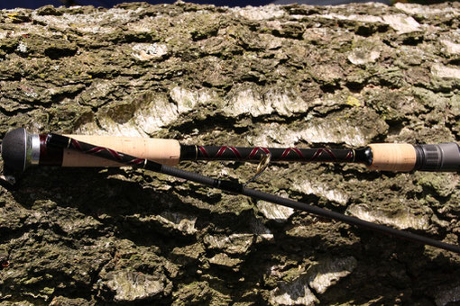 Rutenbau, Spinnrute, Kreuzwicklung, Fuji DPS, Split Grip, Custom Rod, Ringe entfernen, Ringwicklung, Lack, Kork, Duplon, Endkappe