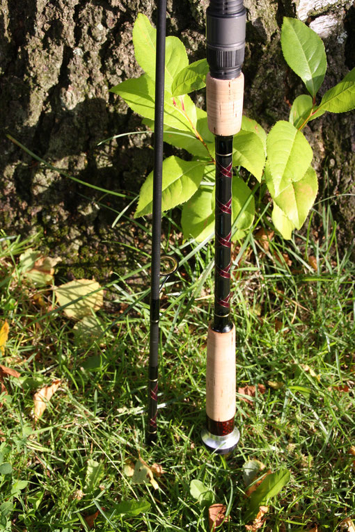 Rutenbau, Spinnrute, Kreuzwicklung, Fuji DPS, Split Grip, Custom Rod, Ringe entfernen, Ringwicklung, Lack, Kork, Duplon, Endkappe