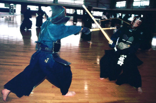 The blow is parried: kendo practice, Nara, Japan.