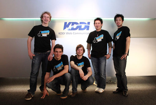 Jimdo founders Fridtjof Detzner, Matthias Henze & Christian Springup with KDDI's Teppei Takahata & Hiromitsu Miyanishi