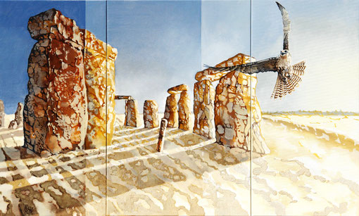                         Daybreak at Stonehenge - oil with sand on canvas - 100 x 60 cm