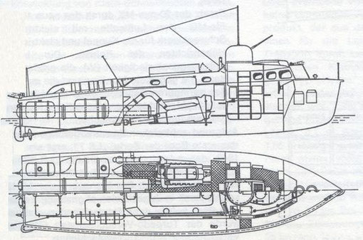 "LS-Boot" Seitenansicht und Grundriss - Bild aus Fock: „Schnellboote Bd. 2“