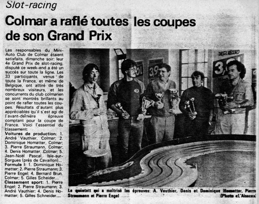 Le grand prix de Colmar 1984 dans la presse. Fred Warnant est de Nevers, Dominique Homatter, Pierre Engels, André Vauthier, Pierre Straumann