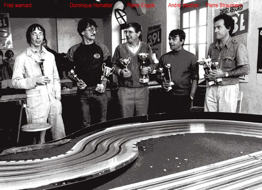 Fred Warnant - Dominique Homatter - Pierre Engels - André Vauthier - Pierre Straumann à la remise des coupes du Grand Prix de Colmar 1984