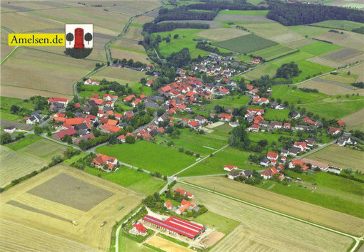 Luftbild von Amelsen als Postkarte (erhältlich in der örtlichen Bäckerei)