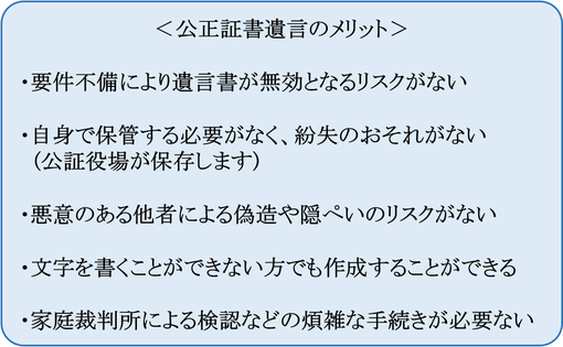 公正証書遺言のメリットの例示