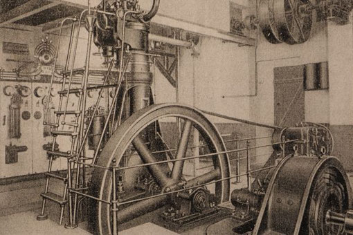 35-PS-Dieselmotor von Fried. Krupp, Bj 1898, im damaligen Motorenraum der Wind- und Dampfmühle Heinrich N. Clausen in Satrup. Laufzeit 1916-1937