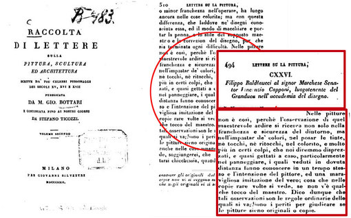 Bottari G., Ticozzi S., "Raccolta di lettere sulla pittura, scultura ed architettura", Milano, 1822 Vol. II, pp.494-534, p. 510