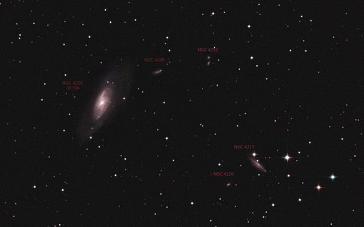 M106 mit Nachbargalaxien, Aufnahmebrennweite 750 mm