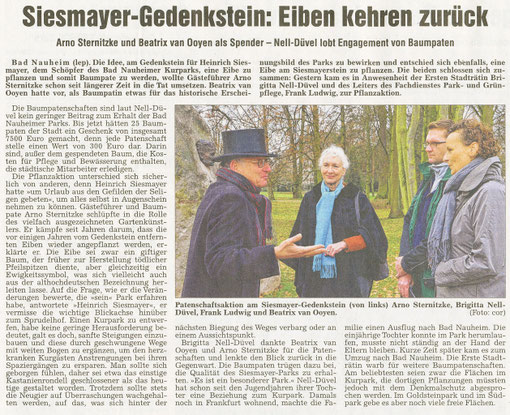 Siesmayer-Gedenkstein: Eiben kehren zurück, Artikel: Brigitte Lepper, Foto: Corinna Weigelt, WZ, 29.11.2012