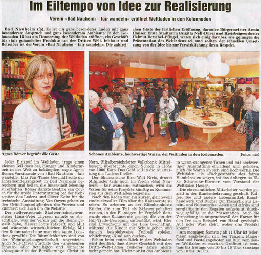 Weltladen Bad Nauheim: Im Eiltempo von der Idee zur Realisation, Artikel Frauke Ahlers, Foto Nici Merz, WZ 03.05.2013
