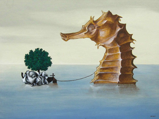IL CAVALLO DI TROIA, 1993 Tempera su cartone telato, cm 30x40 di Gaspare Sicula