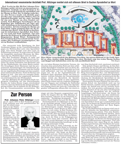 Vorschlag Thermalbad / Hotel auf dem Sprudelhofareal, Text: Bernd Klühs,  WZ: 23.09.2006