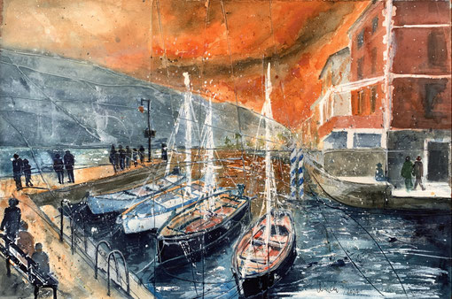 Gardasee Limone 1 _Mixed-Media Aquarell_38x56 cm_ 3-2024
