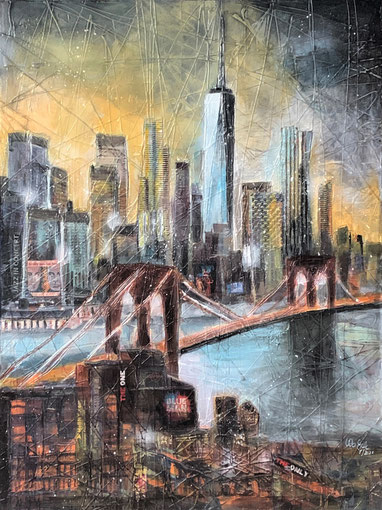New York_ Brooklynbridge_ Mixed Media Collage auf Leinwand_50x70 cm_1-2022