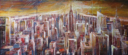 NY_View downtown from the "Rock"_Mixed-Media Collage auf Leinwand 60 x 140 cm_1-2019