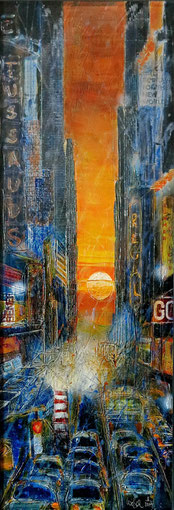 NY_"Manhattanhenge" in der 42.Straße auf Leinwand 100 x 35 cm_8-2019