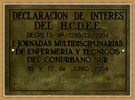 Premio: Honorable Consejo Deliberante de Esteban Echeverria 2004.