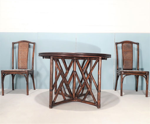 Vivai Del Sud, Rattan, Bamboo, Straw Dining Set, Italy, 1960s