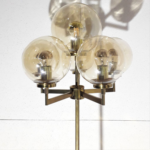Doria Leuchten Six Lights Brass Amber Glass Floor lamp, W. Germany, 1960s