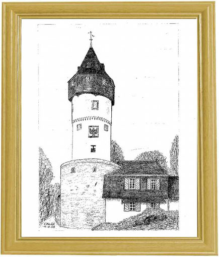Friedberger Warte    Bleistiftzeichnung   30 x 42 cm