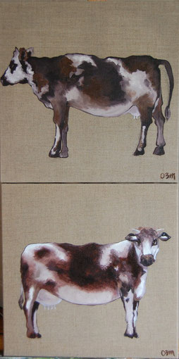 Vaches, huile sur toile 40 x 40 chacune, 2010