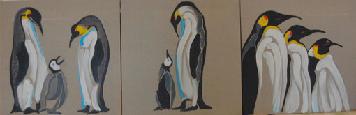 Pingouins, série de 3 huiles sur toile 40 x 40, 2011 (vendus)