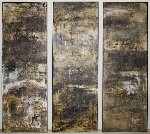 Triptychon, 1998, je 206 x 72 cm, auf Holz, Stahlrahmen