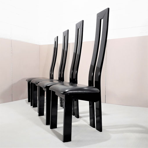 Pietro Costantini Set of Four Black Lacquered Dining Chairs, Italy, 1970s